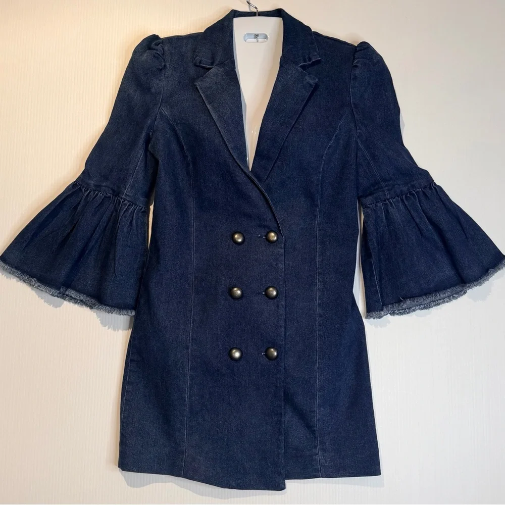 Marled x Olivia Culpo Denim Ruffle Blazer Dress - Size Small